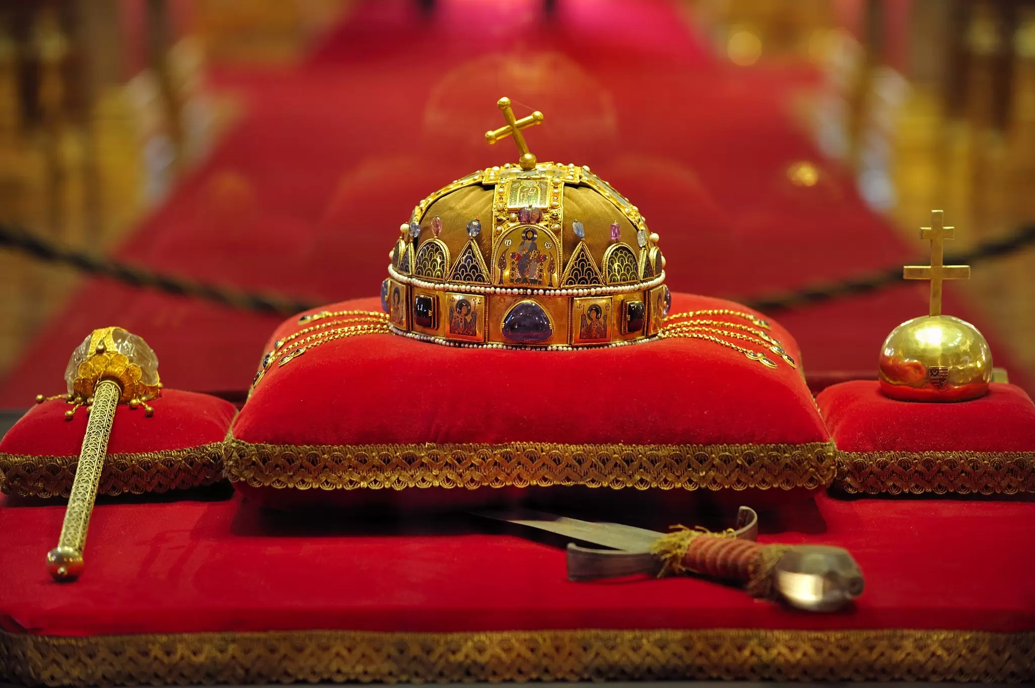 Crown of St Stephen at the Hungarian Parliament in Budapest, Hungary.
