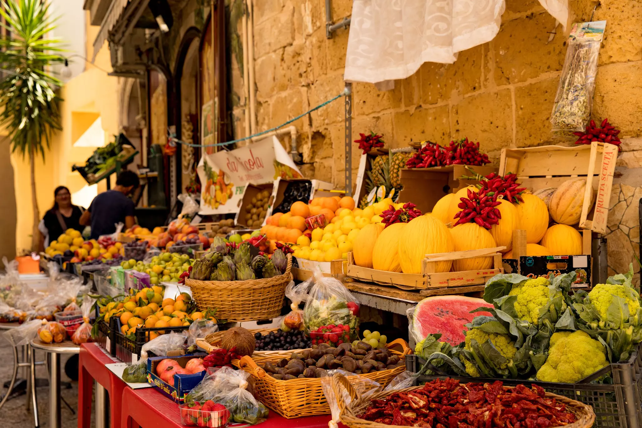 Fruit on a stall at an open-air market.