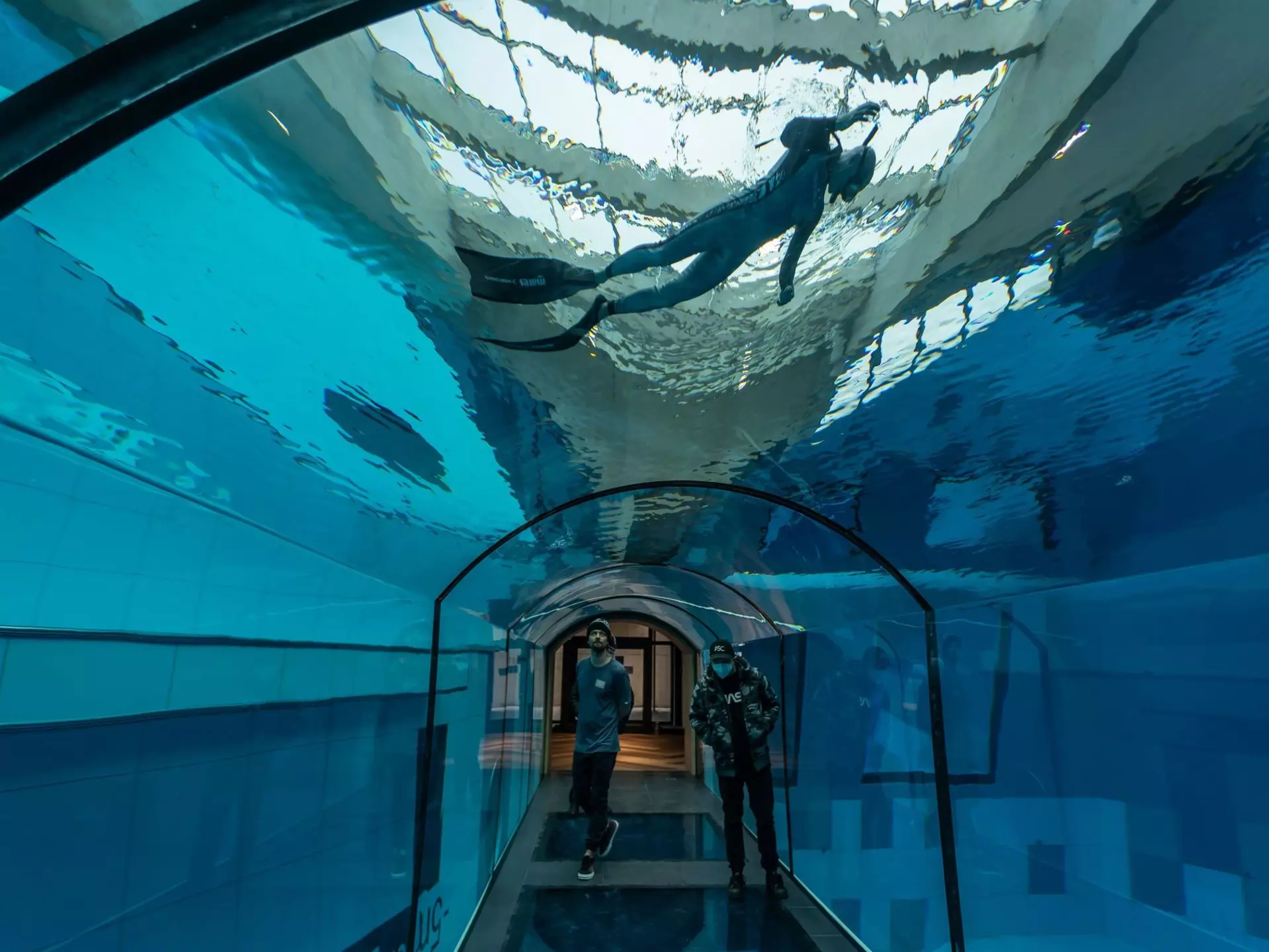A diver is seen in the deepest pool in the world with 45.5-metre (150-foot) located in Mszczonow about 50 km from Warsaw, November 21, 2020. - The complex, named Deepspot, even includes a small wreck for scuba and free divers to explore. It has 8,000 cubic metres of water -- more than 20 times the amount in an ordinary 25-metre pool. (Photo by Wojtek RADWANSKI / AFP) (Photo by WOJTEK RADWANSKI/AFP via Getty Images)
1229727084
Horizontal
