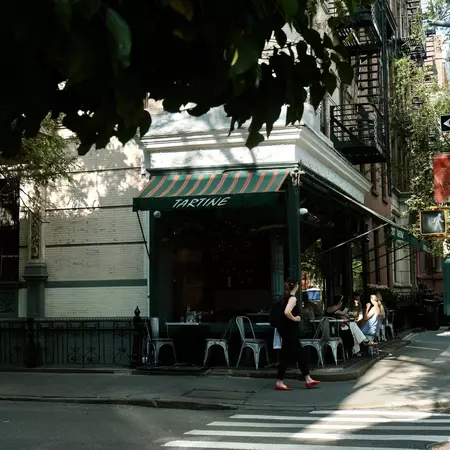 Diners outside Tartine, restaurant in the West Village, NYC