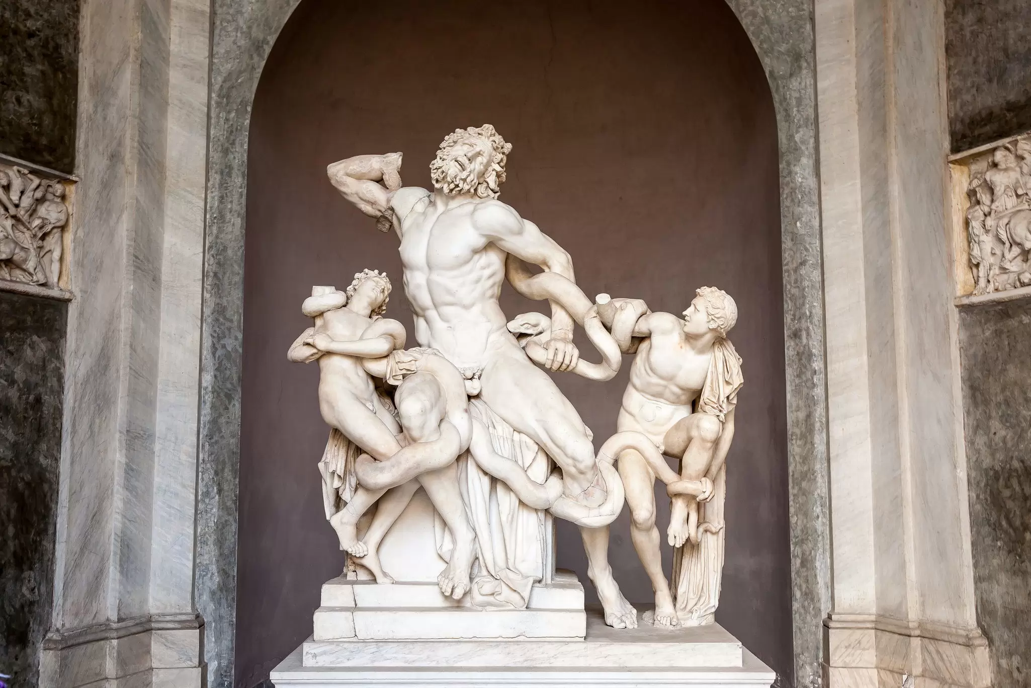The Roman statue of Laocoön and His Sons in the Vatican Museums in Vatican City, Rome, Italy.