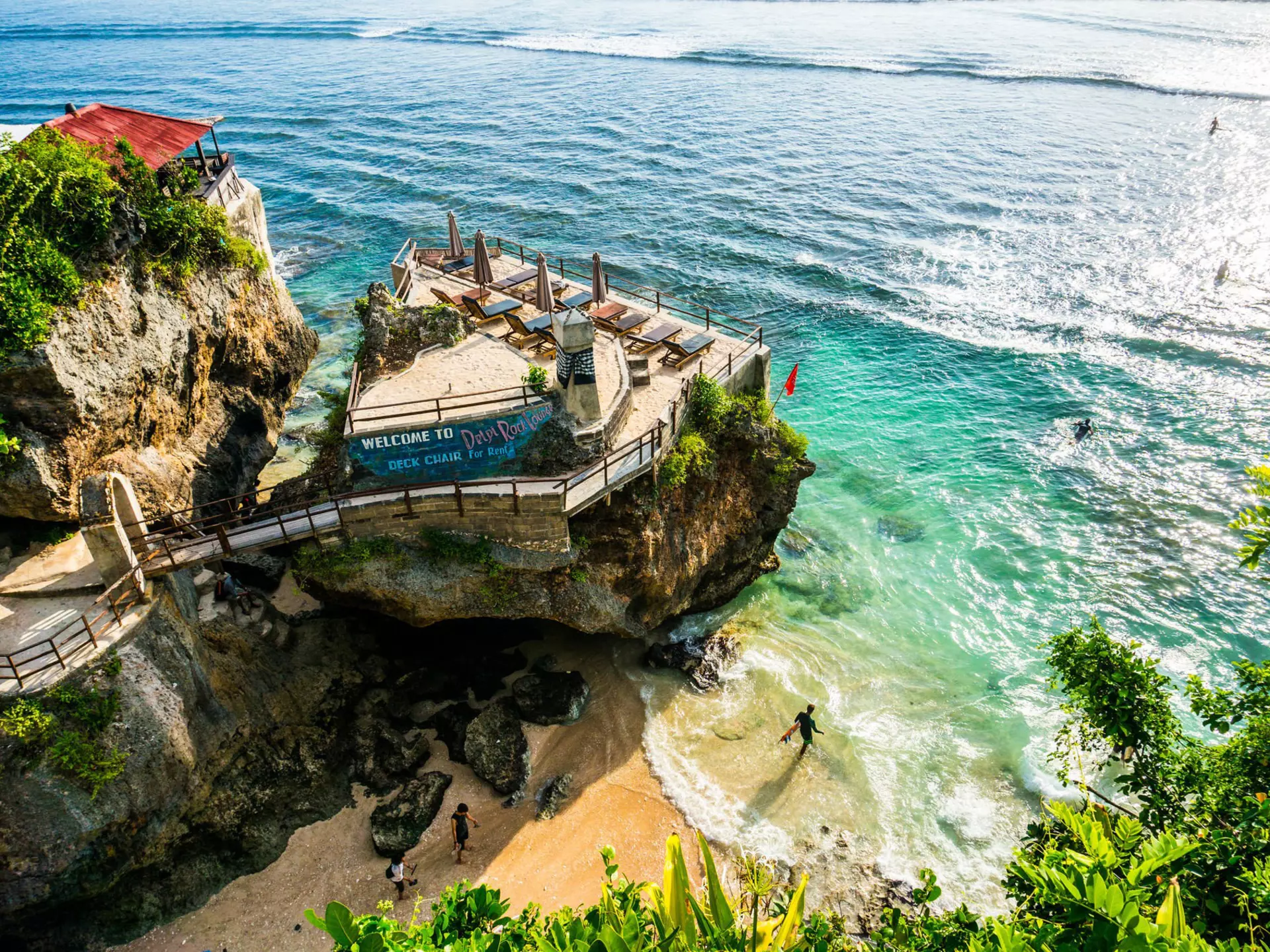 The Delpi Rock Lounge overlooking Suluban Beach in Bali.