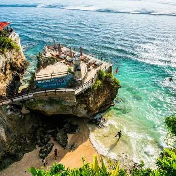 The Delpi Rock Lounge overlooking Suluban Beach in Bali.