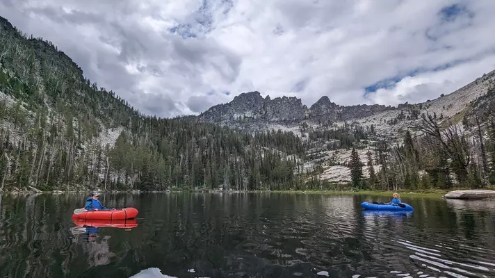 Ann Douglas hikes over boulders above Camas Lake