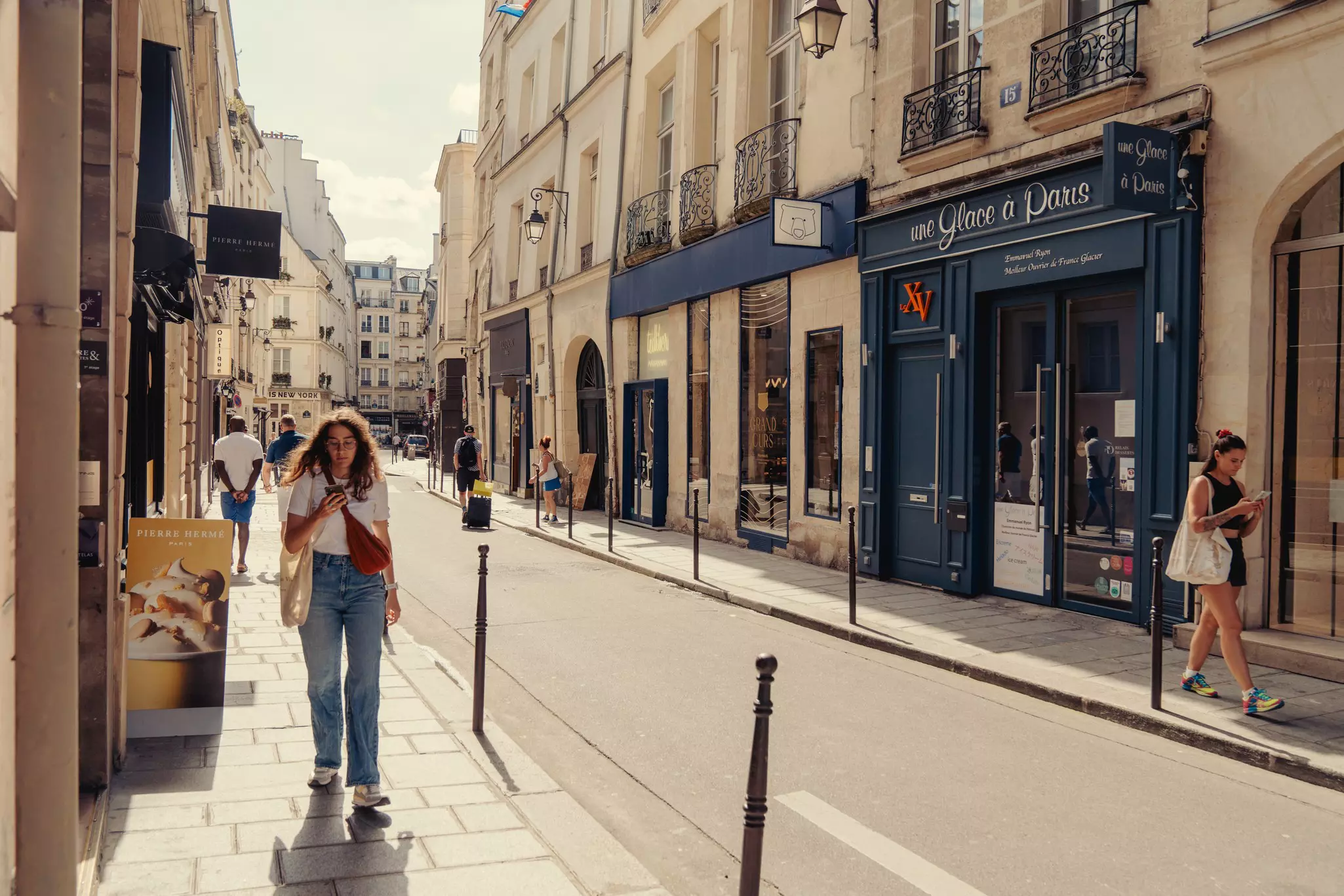 A quiet street in the Le Marais district of Paris, France