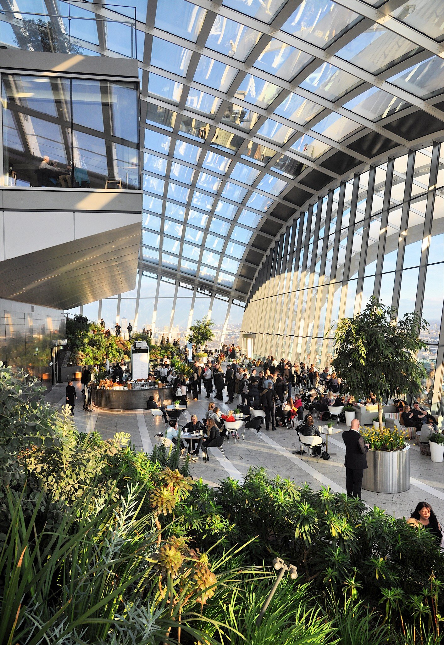 View of the landscaped Sky Garden in London, UK.