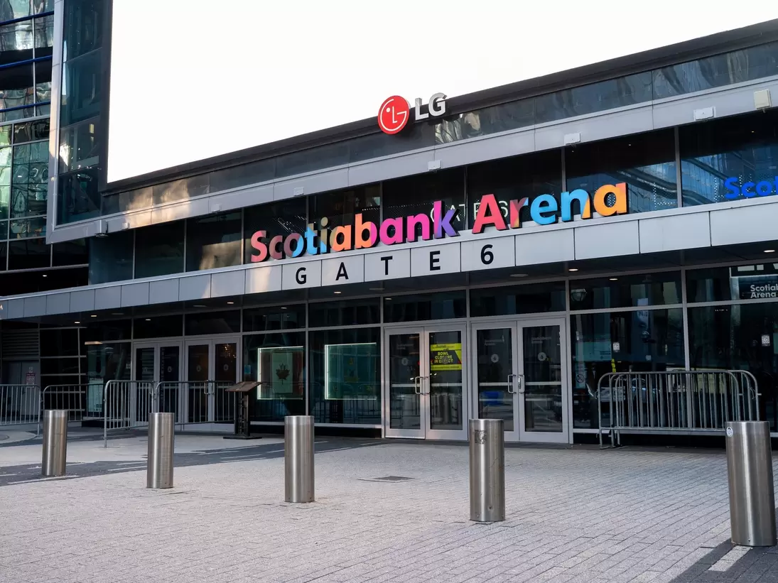 Exterior of Scotiabank Arena Gate 6 entrance in Toronto, Canada.