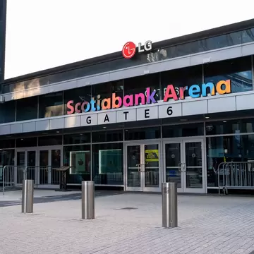Exterior of Scotiabank Arena Gate 6 entrance in Toronto, Canada.