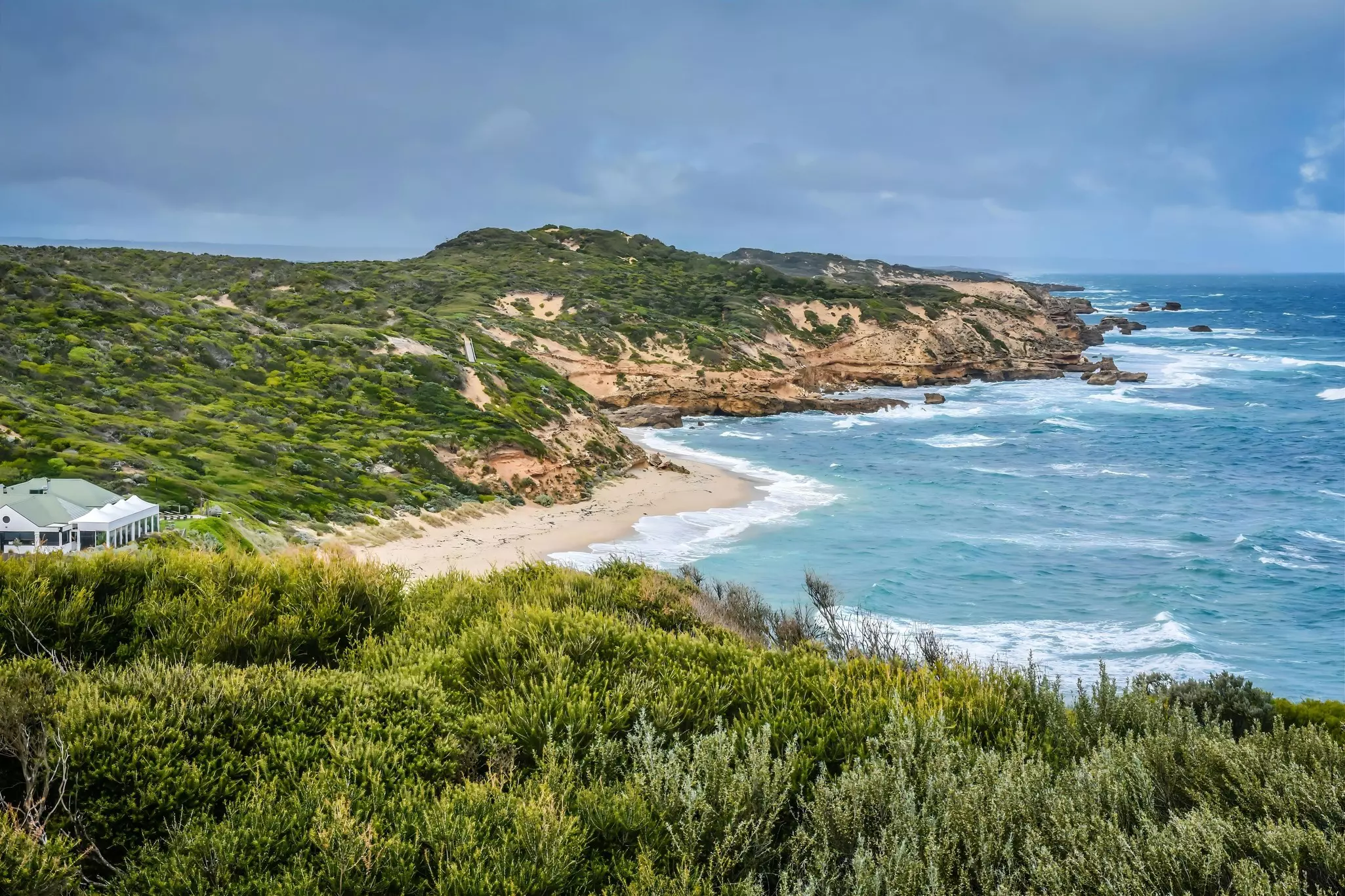 View of Sorrento Ocean beach from Coppins Lookout on the Bass Strait side of the Mornington peninsula south of Melbourne, Victoria