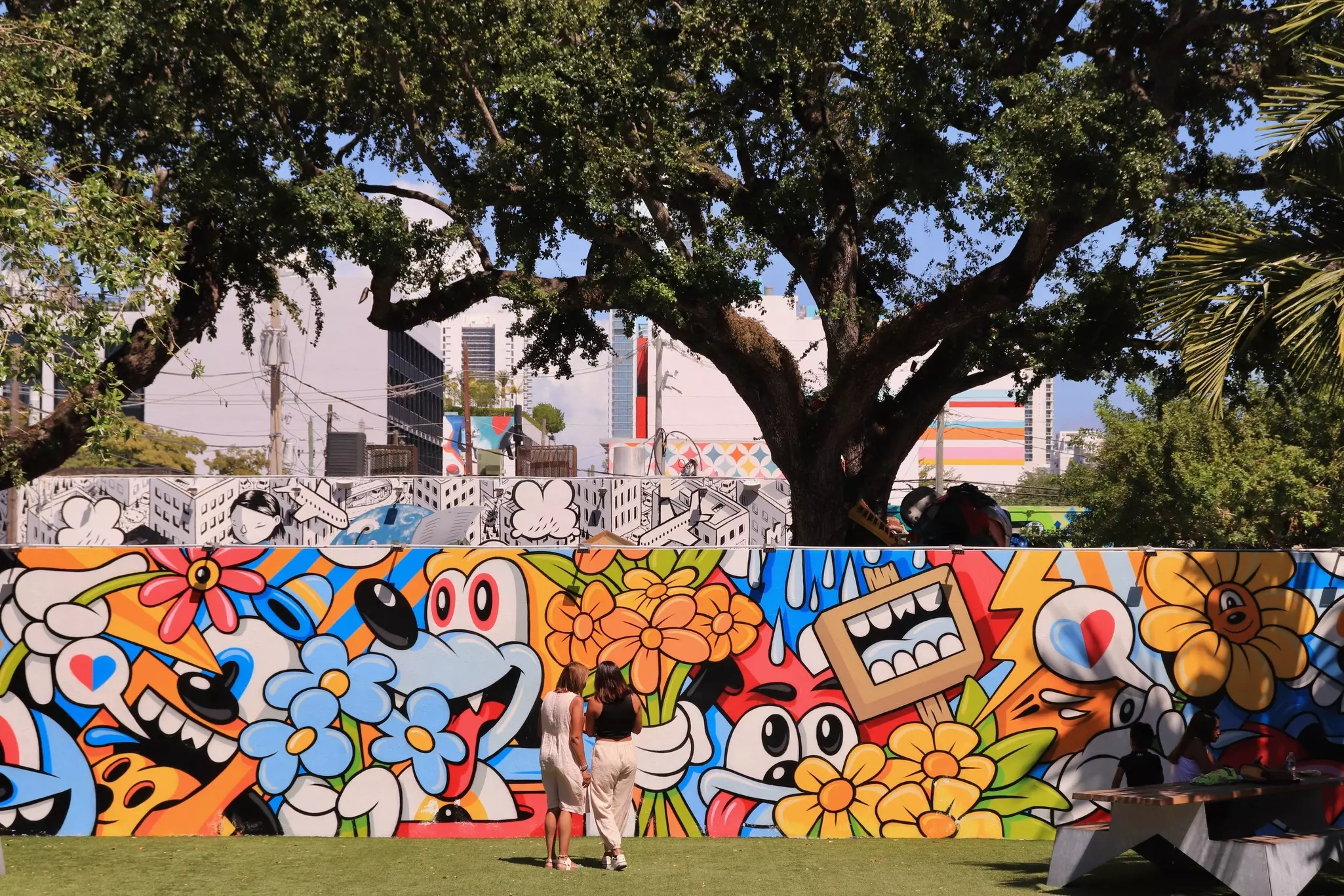 Colorful graffiti and street art walls of Wynwood neighborhood in Miami.