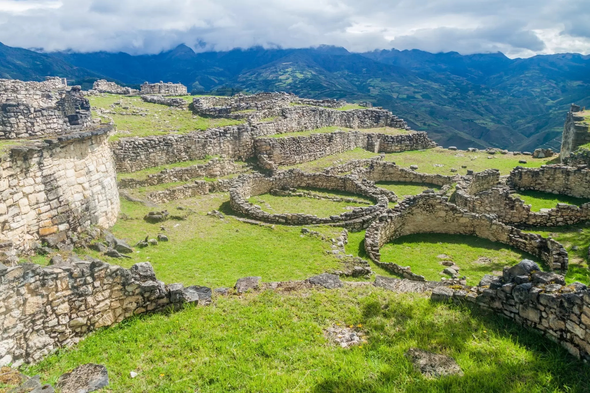 Stone ruins of round houses of Kuelap