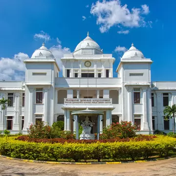 Jaffna, Sri Lanka - January 12th 2020 : Jaffna Public Library, with its famous public reading room and store of newspapers and journals is one of the region's most important landmarks. ; Shutterstock ID 1884369016;