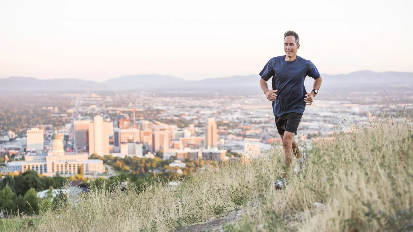 Running on a hilltop over Salt Lake City, Utah, United States