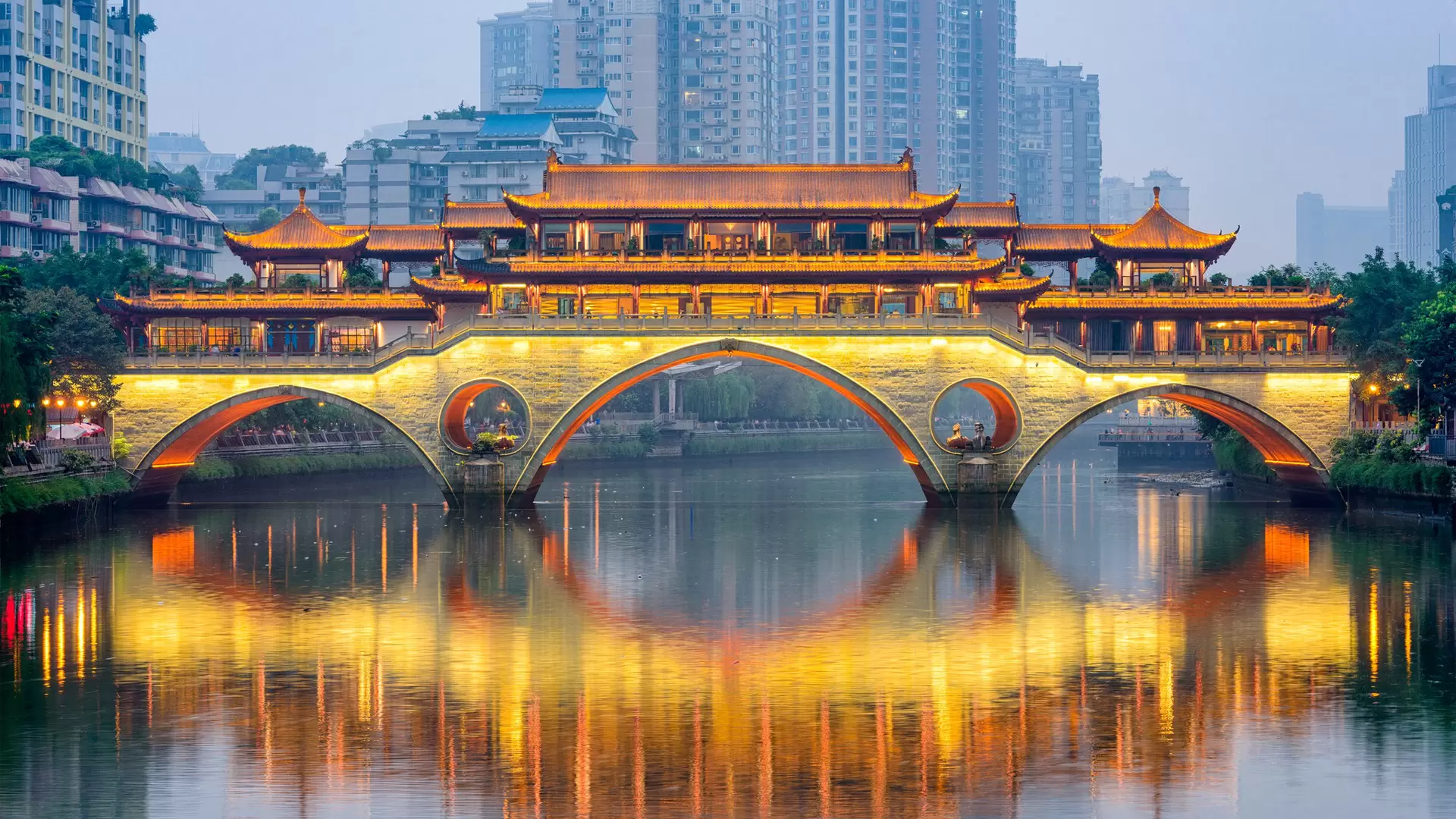 Chengdu, China at Anshun Bridge over the Jin River.