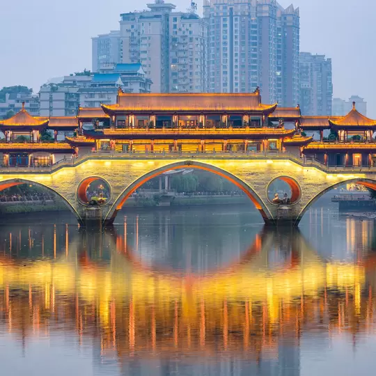 Chengdu, China at Anshun Bridge over the Jin River.
