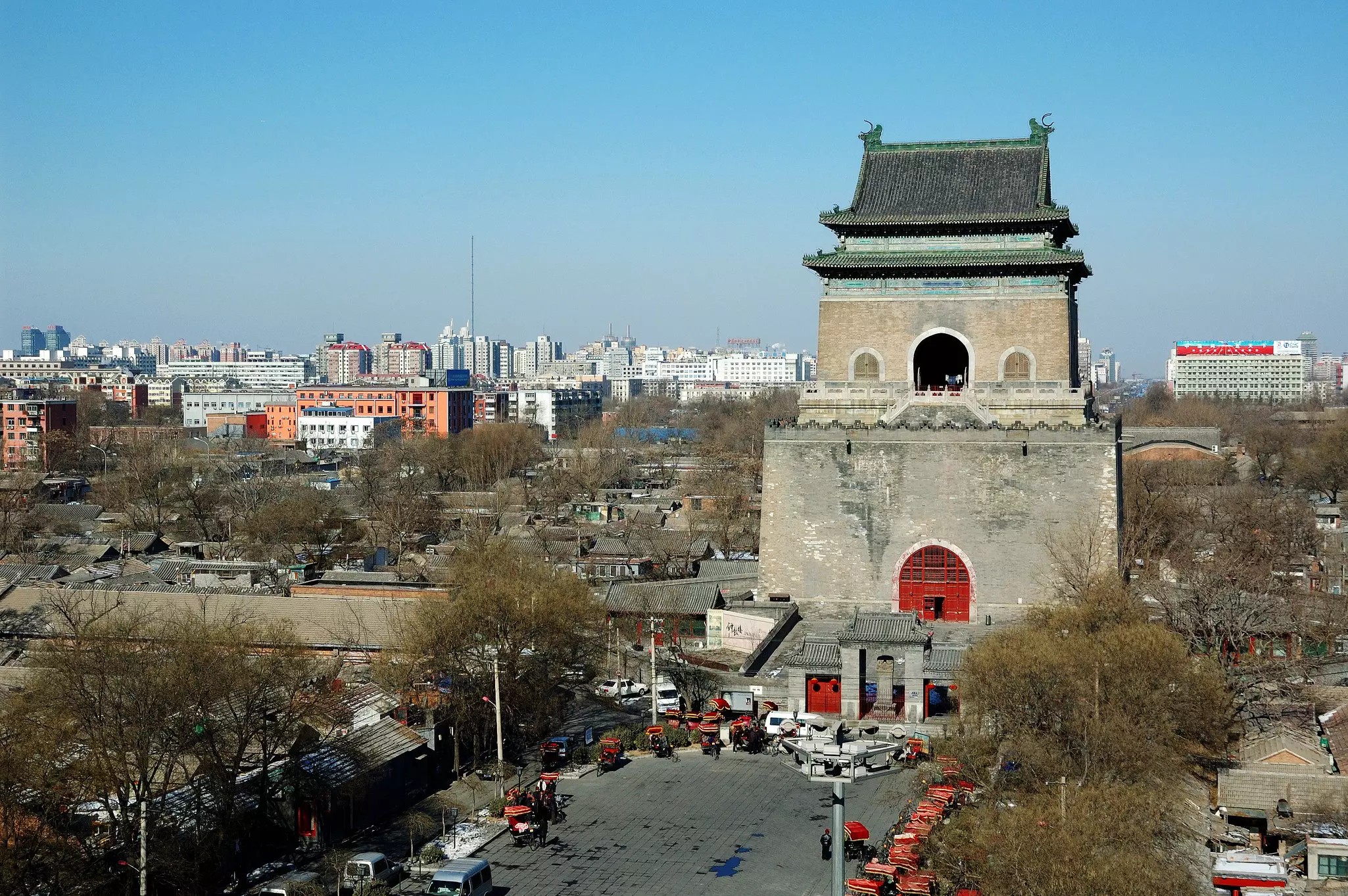 Bell Tower and old town in Beijing, China.