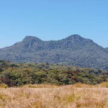 View of Mt Kirigalpotta, the second tallest mountain in Sri Lanka, from the Horton Plains National Park in the central highlands of Sri Lanka. 