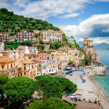 Cliff-side buildings on the coast in Cetara, Italy