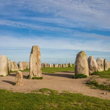 Southern Sweden, Kaseberga, Ales Stenar, Ale's Stones, early people's ritual site, 600 AD; Shutterstock ID 2104666700;