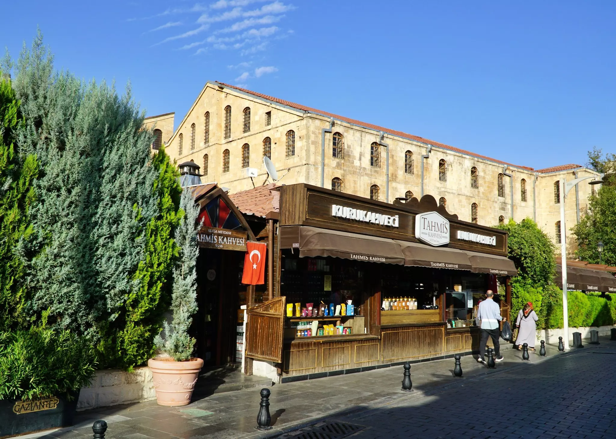 Exterior of a traditional wooden-fronted Turkish coffee shop
