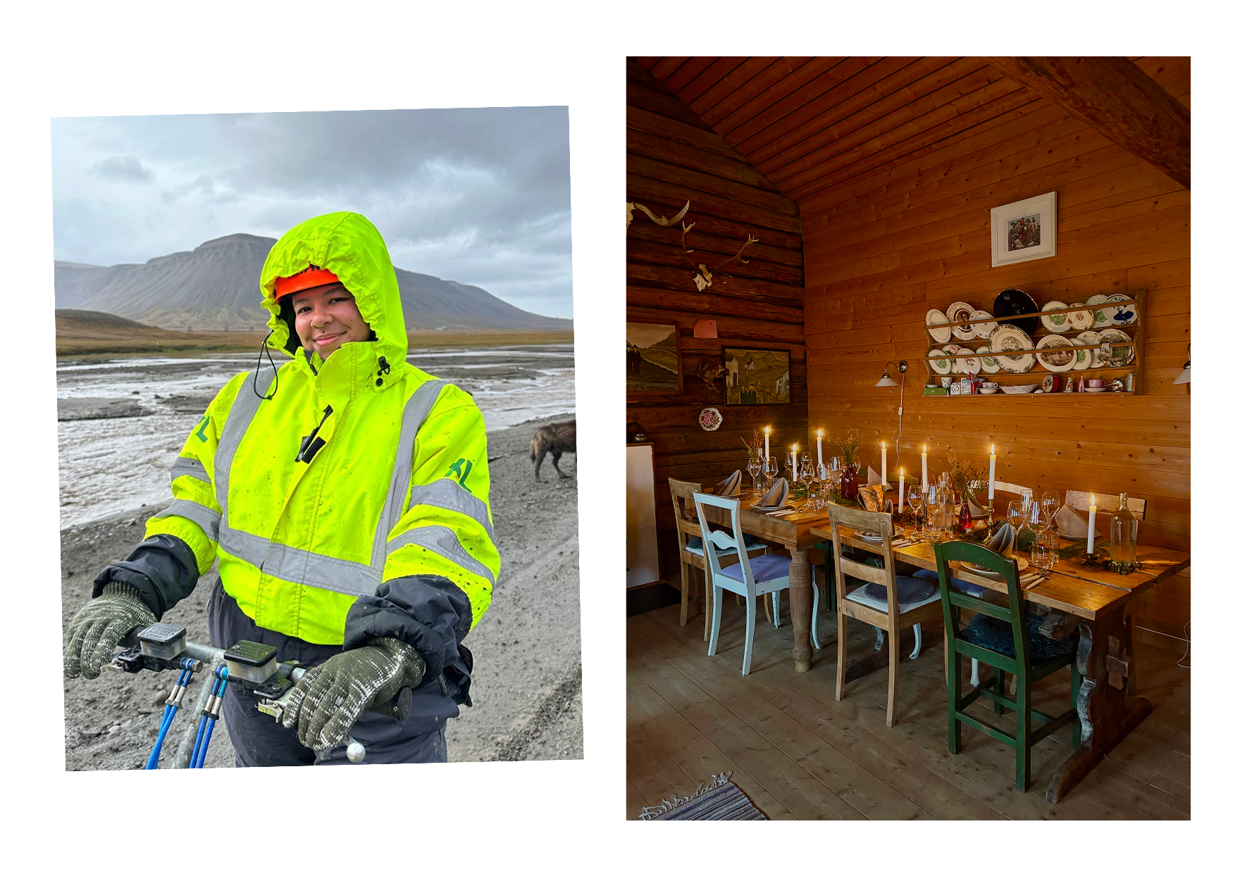 Left: Chamidae dogsledding; Right: Table set up