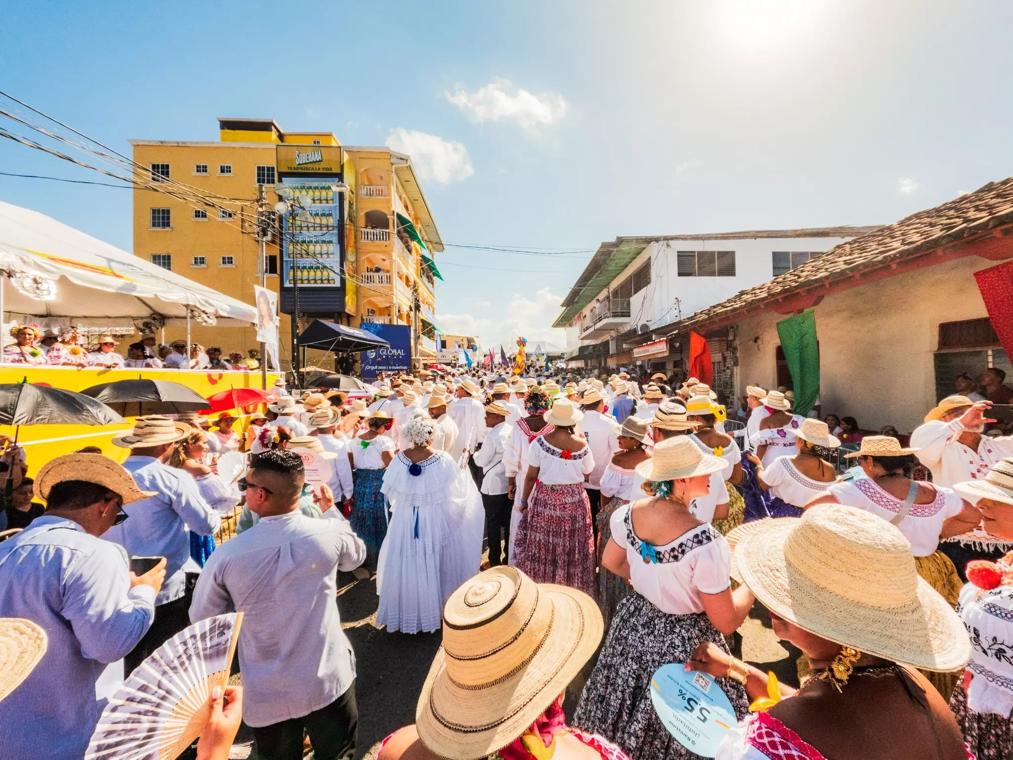 A vibrant celebration showcasing the traditional Panamanian pollera dresses, capturing the essence of cultural richness and artistic elegance.
