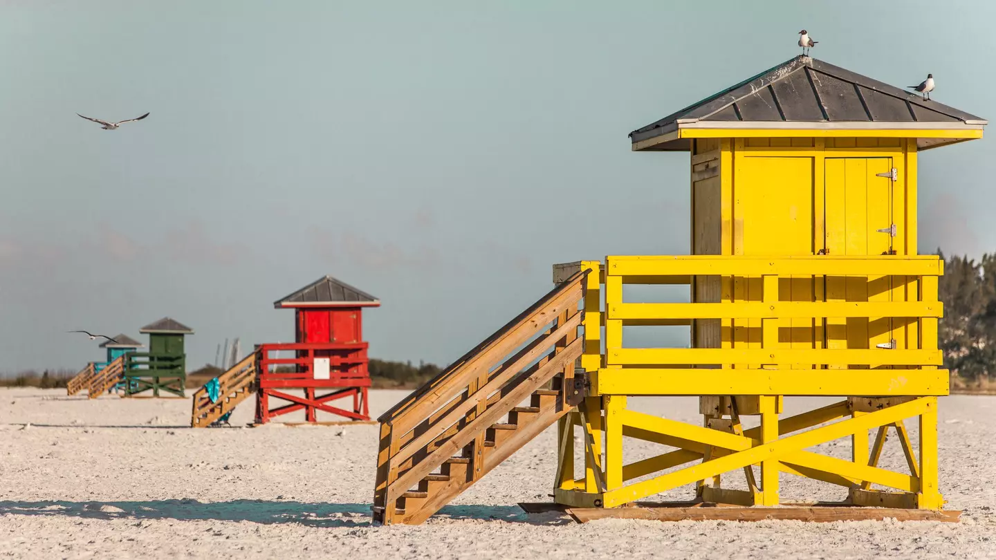 Lifeguard stands at Siesta Key Beach, Florida