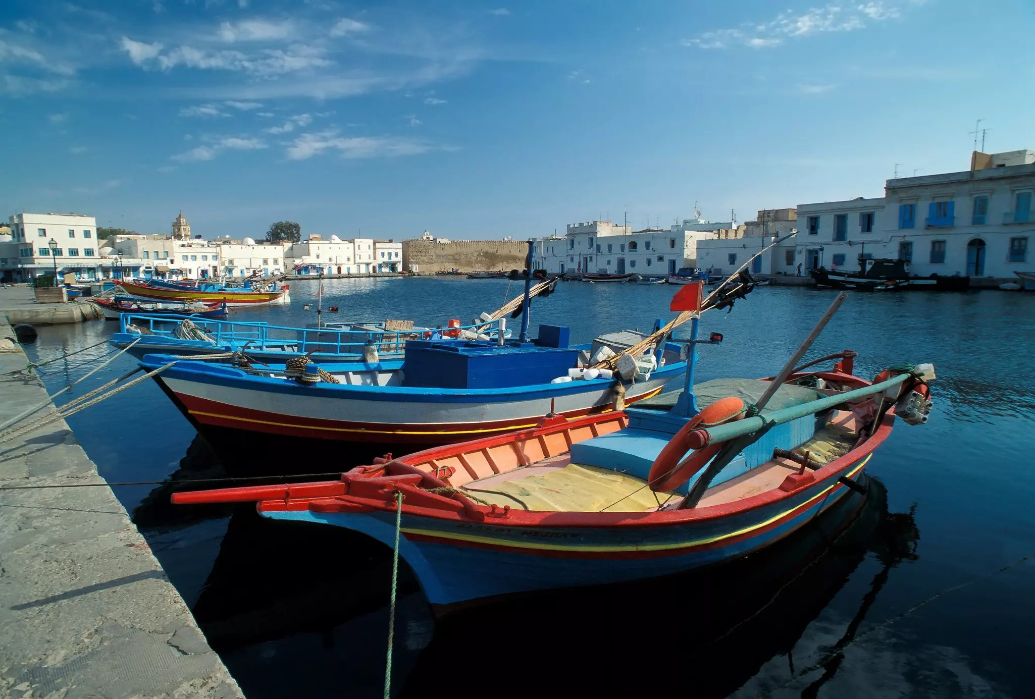 Boats tied up in the Vieux Port in Bizerte, Tunisia.