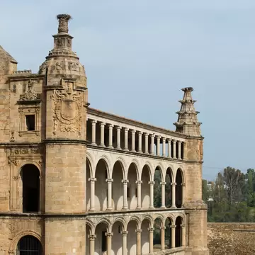 View of the cloisters of the Conventual de San Benito in Alcántara, Spain.