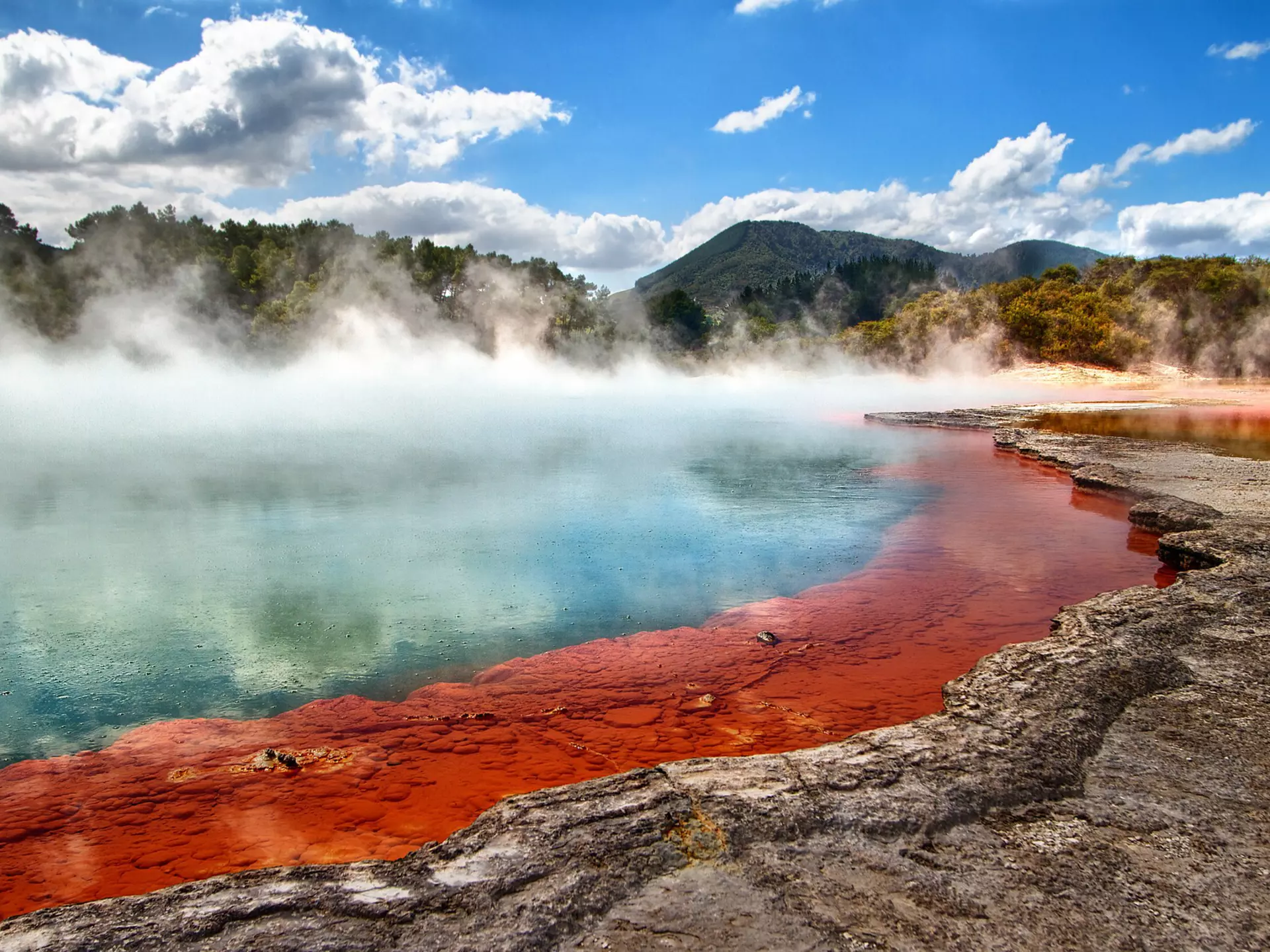 Steam coming off of a geothermal pool in New Zealand. Christopher Chan / Getty Images