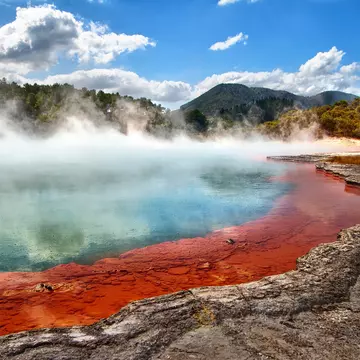 Steam coming off of a geothermal pool in New Zealand. Christopher Chan / Getty Images