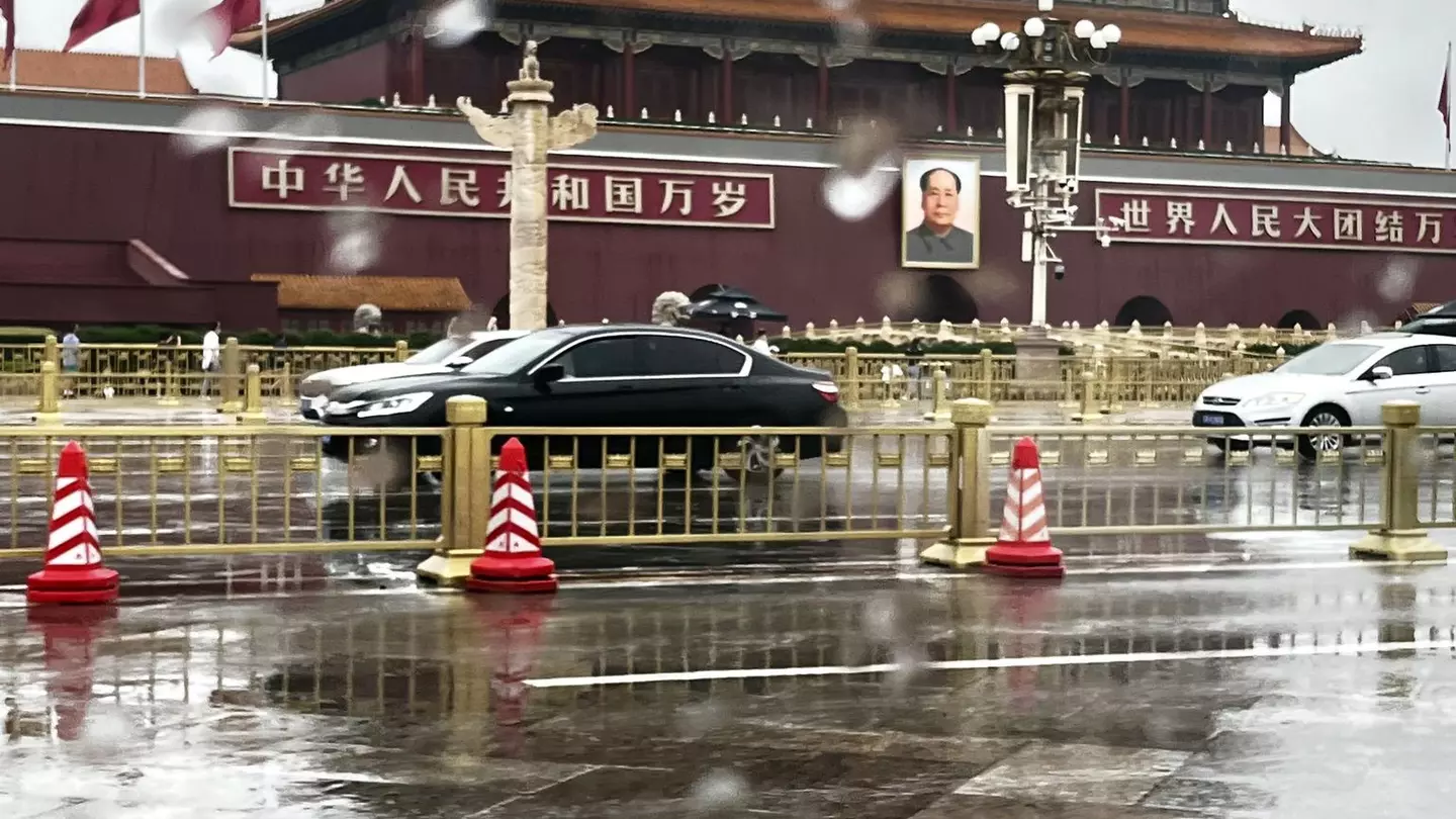 BEIJING, CHINA, AUGUST 2022 A portrait of Mao Zedong at Tiananmen Square, which is also the main entrance to the Forbidden City