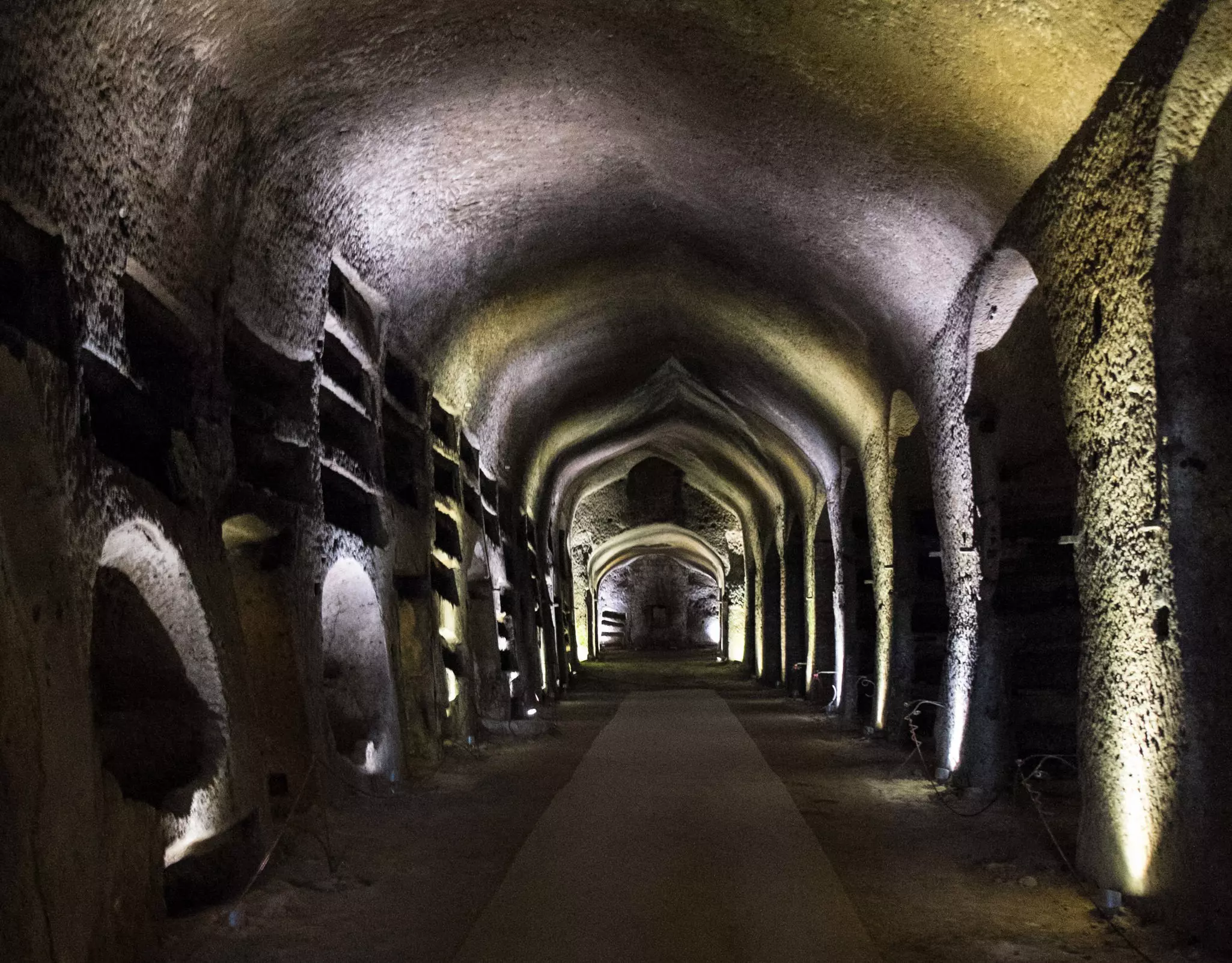 Burial chamber at the San Gennaro Catacombs in Naples, Campania, Italy.
