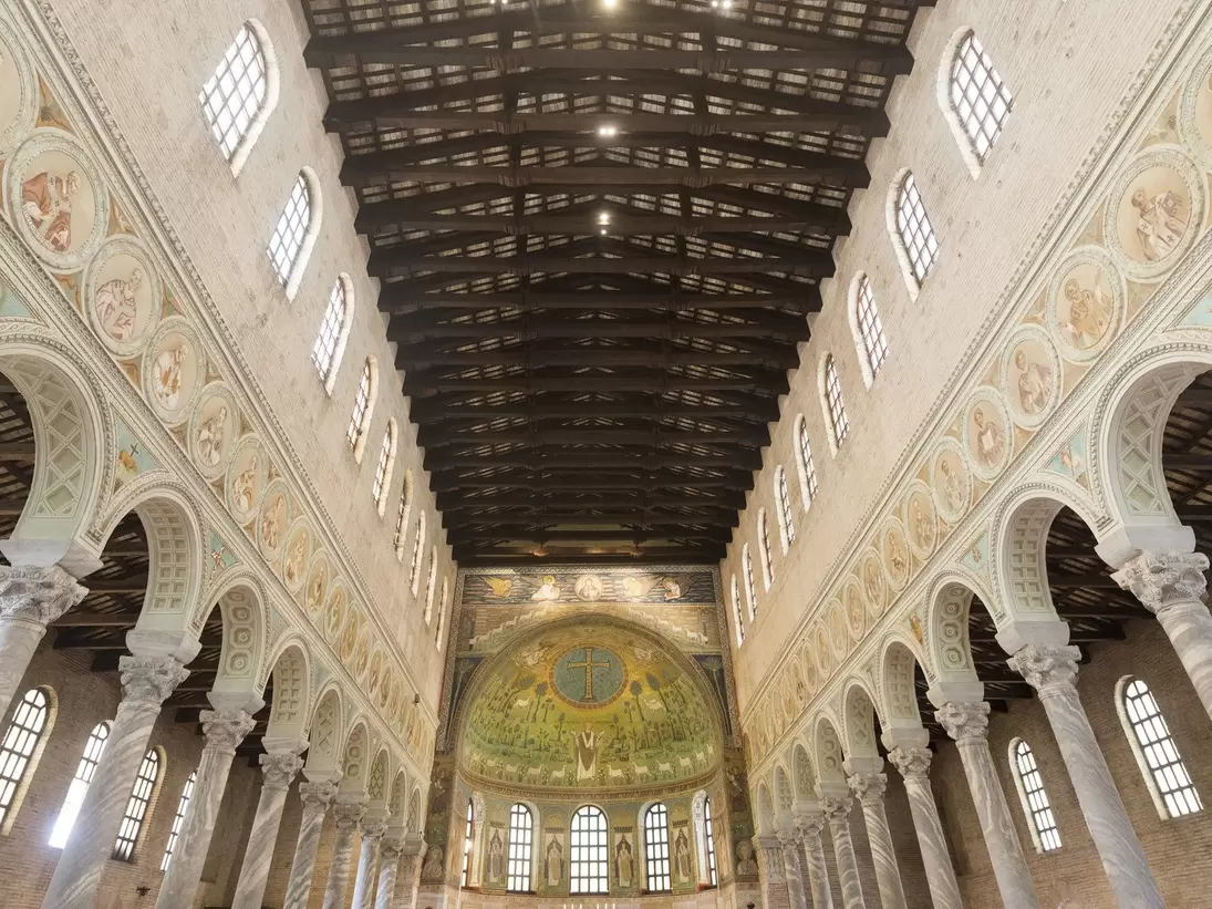 RAVENNA, ITALY - JULY 22, 2014: interior of the medieval church of Sant'Apollinare in Classe, built from 6th century.