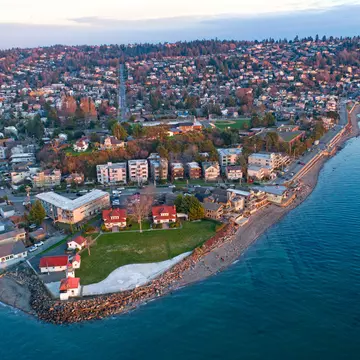 A birdseye view of Alki Beach in West Seattle