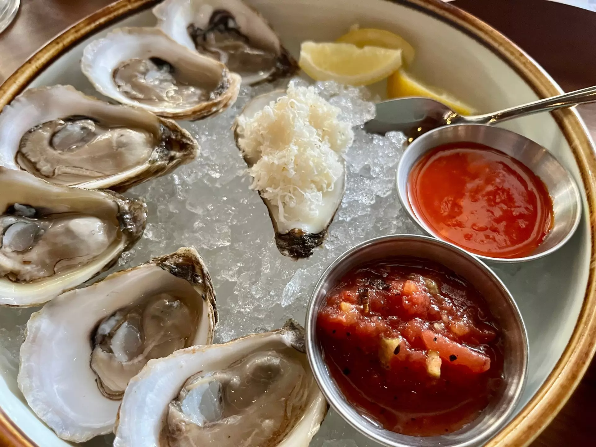 A close-up of oyster shells
