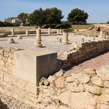 The bases of ancient columns at the Roman site of Lucentum near Alicante, Spain.