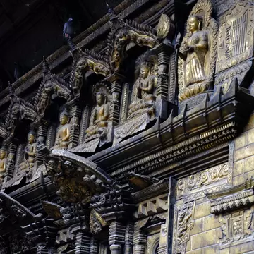 Gilded panels on the Hiranya Varna Mahavihar (Golden Temple) in Patan, Nepal. 