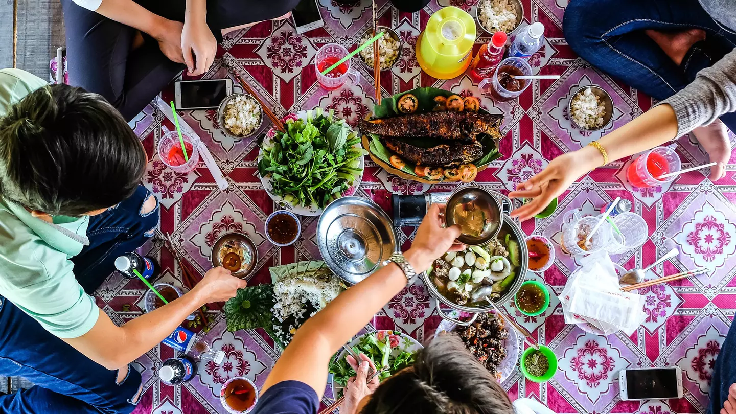 DONG THAP / VIETNAM, 30 DECEMBER 2017 - Top view of happy friends at picnic on countryside outdoor , having lunch with traditional foods.
784448458
above, beautiful, cheerful, communication, concepts, drink, eating, enjoyment, food, freshness, friendship, glass, happiness, lifestyles, meal, people, plate, rustic, salad, togetherness, top