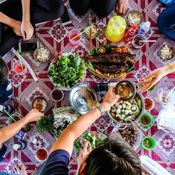 DONG THAP / VIETNAM, 30 DECEMBER 2017 - Top view of happy friends at picnic on countryside outdoor , having lunch with traditional foods.
784448458
above, beautiful, cheerful, communication, concepts, drink, eating, enjoyment, food, freshness, friendship, glass, happiness, lifestyles, meal, people, plate, rustic, salad, togetherness, top