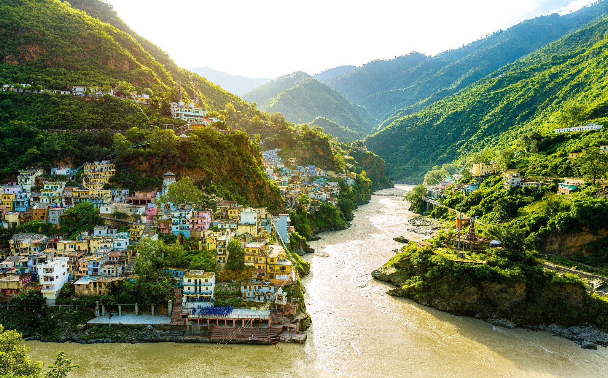 Confluence of two rivers Alaknanda and Bhagirathi give rise to the holy river of Ganges in Devprayag.