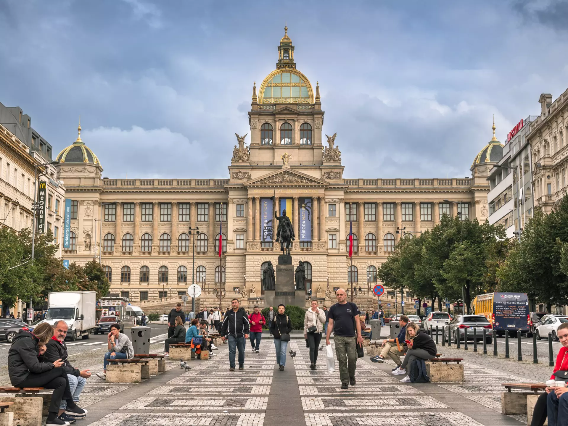 Czech National Museum and statue of Saint Wenceslas on Wenceslas Square public boulevard and centre of the business and cultural communities in the New Town Prague Czechia Europe