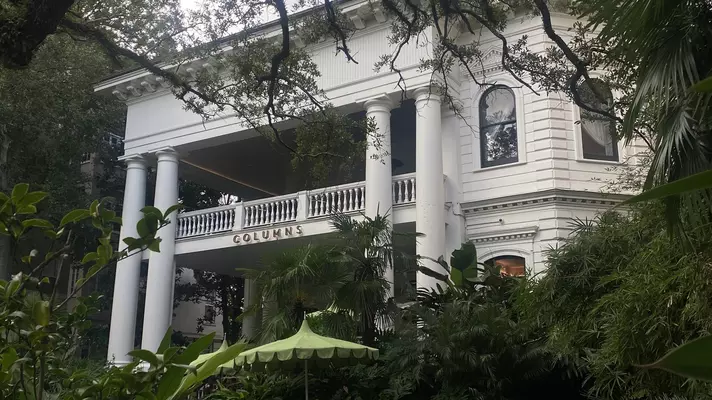 The front porch of the Columns Hotel. 