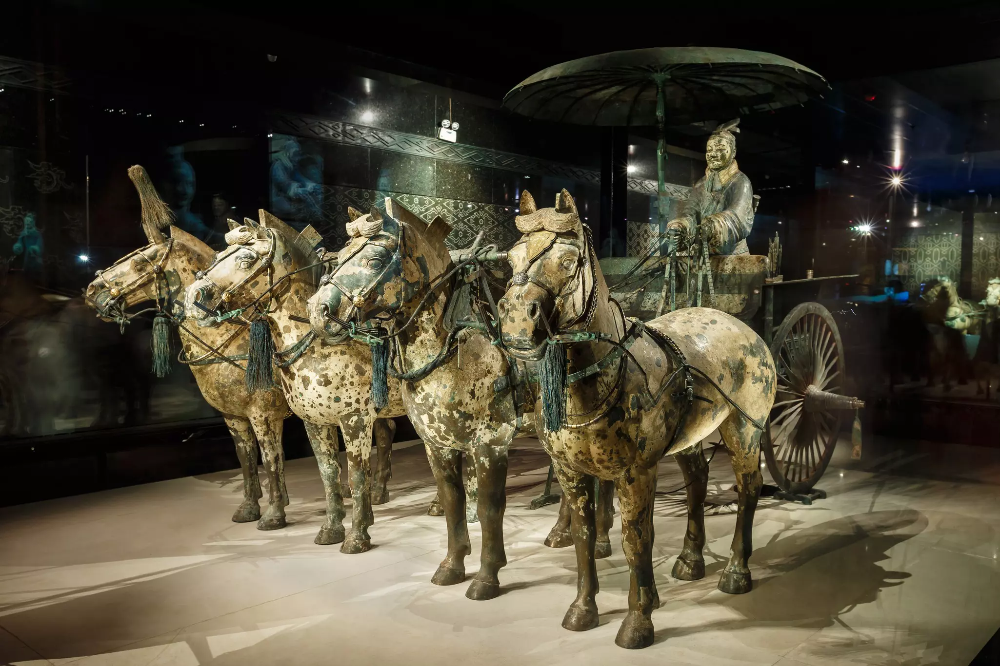 A bronze chariot at the Mausoleum of Qin Shi Huang in Xi'an, China.
