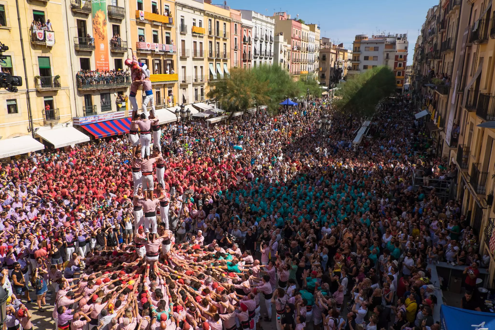 A human tower built in the main street of Tarragona in Catalonia during Santa Tecla's Festival