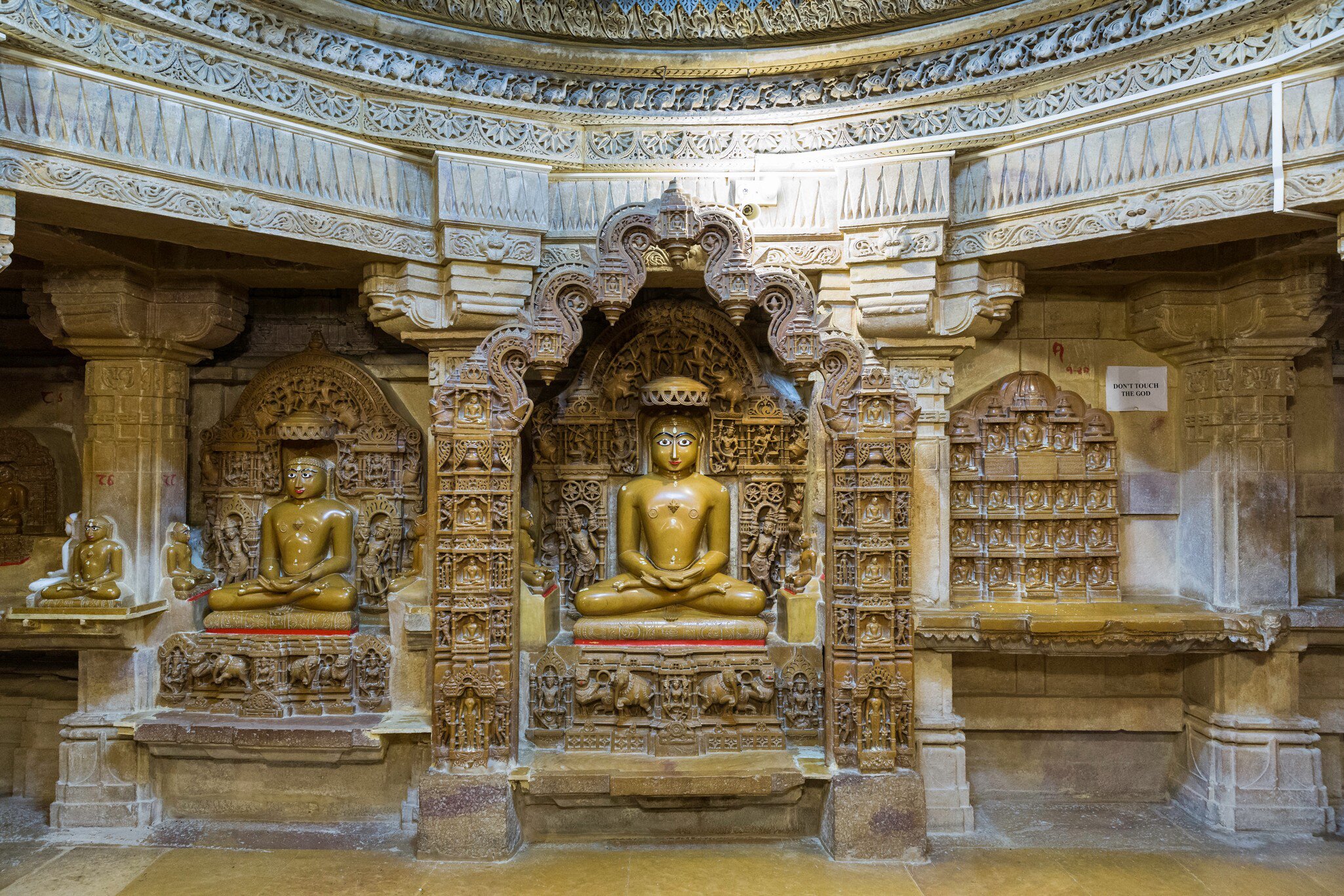 Jain temples and shrines of Jaisalmer Fort, called Chandraprabhu,  Rikhabdev, Parasnath, Shitalnath, Sambhavanth, Gyan Bhandar, Shantinath and Kunthunath. Jaisalmer, Rajasthan, India.