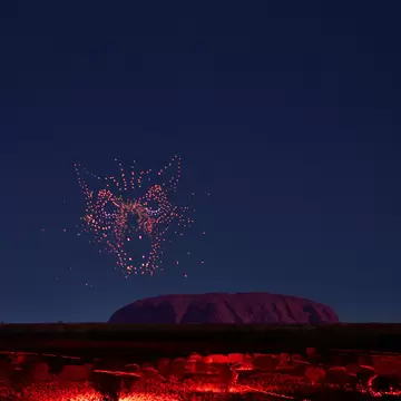 Wintjiri Wiru in Uluru, Australia. Acknowledgement - Anangu share the Mala story, from Kaltukatjara to Uluru, through a drone, sound and light show designed and produced by RAMUS.