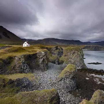 White house in hamlet of Arnastapi on Snaefellsness Peninsula