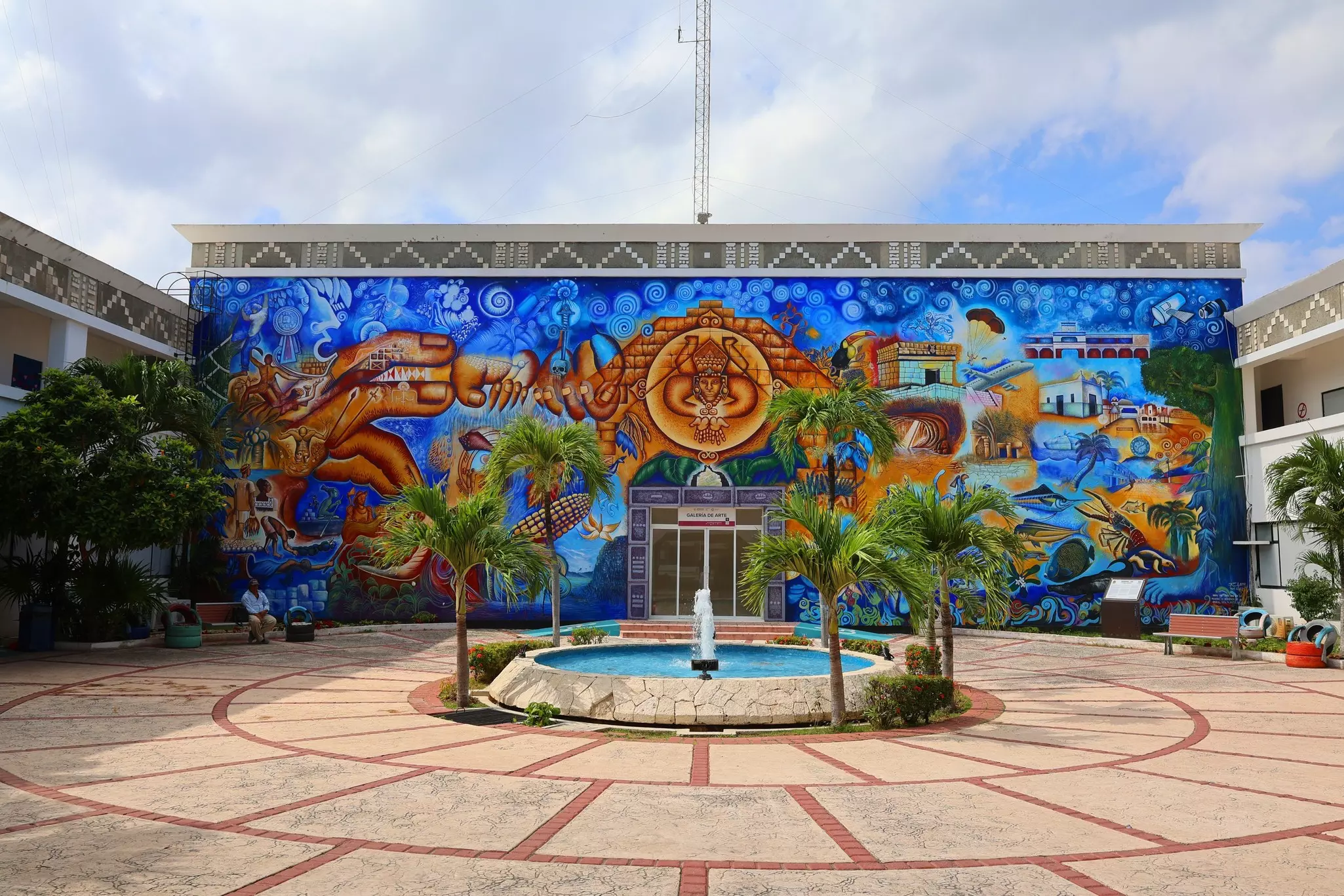 Mosaic building at Palacio Municipal in the city centre of Playa del Carmen.