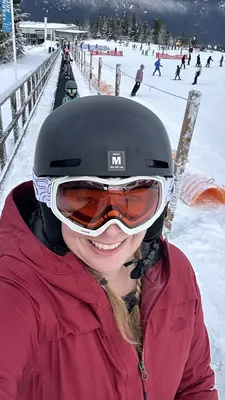 Destination Editor Melissa Yeager on the beginner slopes at Whistler Blackcomb.